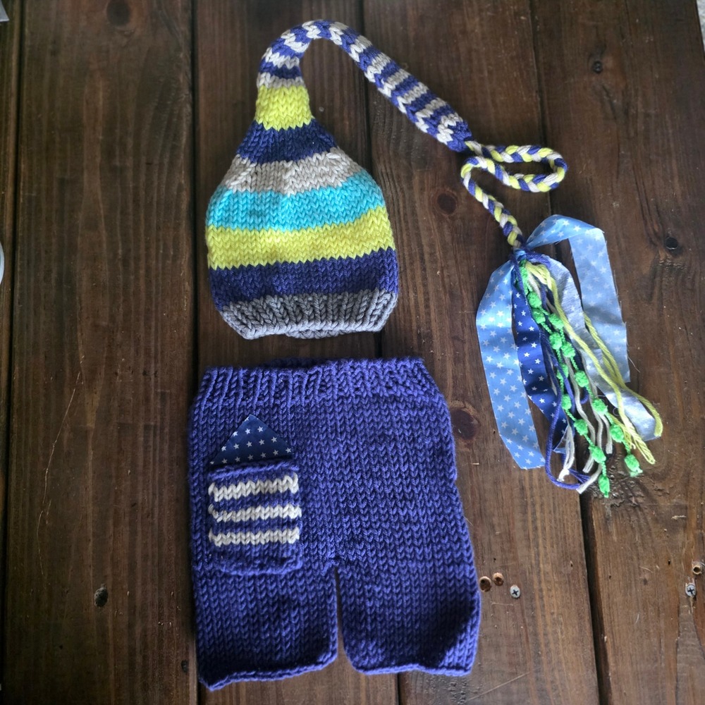 NWOT Newborn Baby Boy photo shoot crochet outfit one size V37